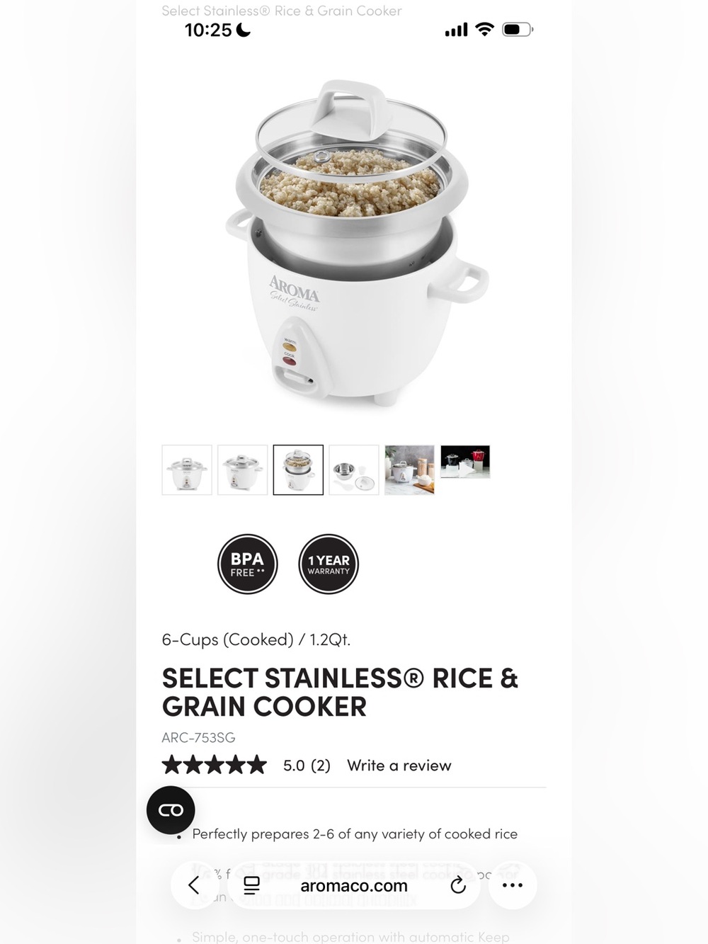 Mini 6-cup Aroma Rice Cooker - Picture 7 of 9